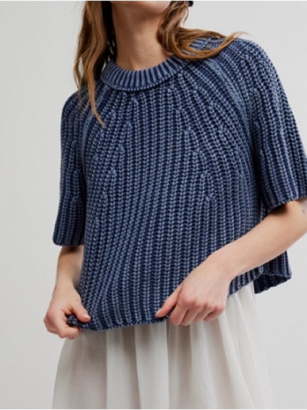 Free People Amy Sweater Tee Navy Academy Blue Cotton Size Large NWT